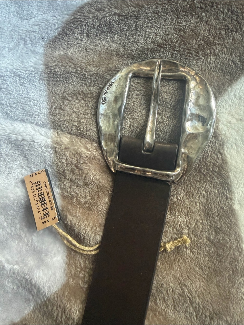 UNO de 50 Dark Brown Leather Belt with Hammered Silver Buckle